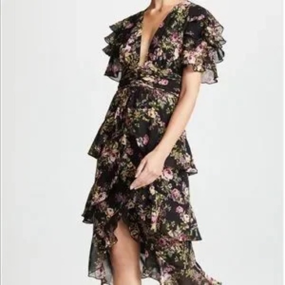 WAYF Miranda Tiered Ruffle Dress - black floral